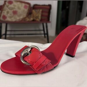 RARE NEW Gucci Red Horsebit Almond Toe Block Heel Mules Unused Archive Size 37C